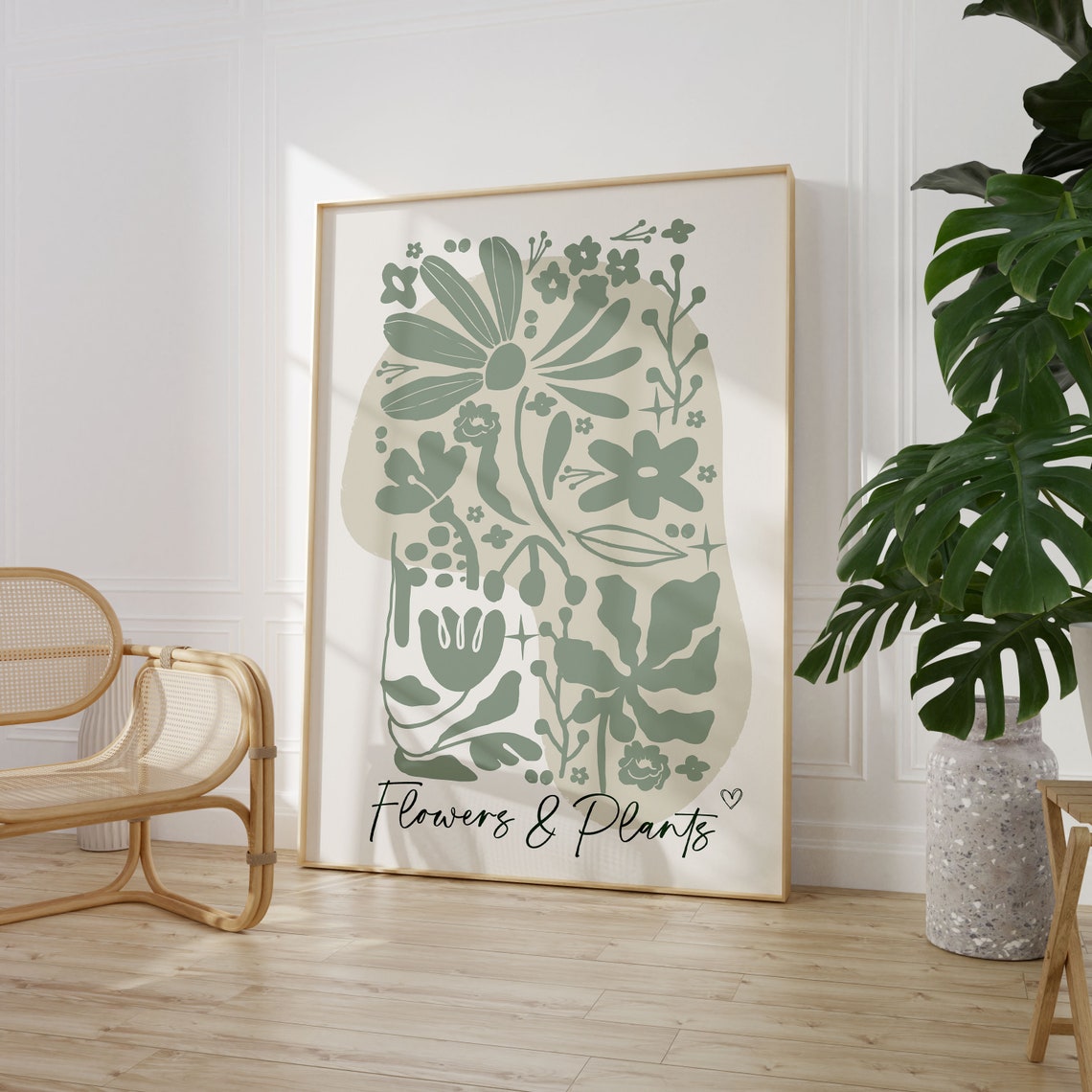 Sage Green Arch Botanical Flowers and Plants Calligraphy Art Poster