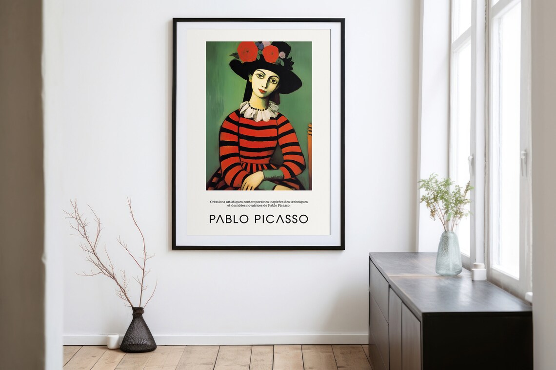 Woman in Striped Dress with Floral Hat Pablo Picasso Portrait Poster - Image 5