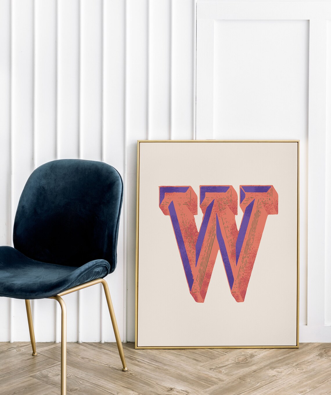 Letter W Coral Purple Woodblock Alphabet Typography Creative Studio Poster - Image 3
