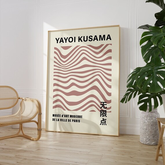 Yayoi Kusama Mauve Wavy Lines on Cream 1987 Paris Exhibition Print