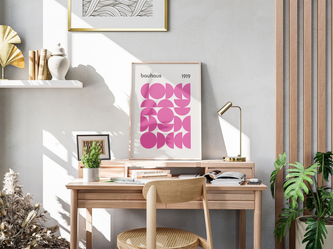 Bauhaus Hot Pink Circle Grid 1919 Minimalist Geometric Poster - Image 5