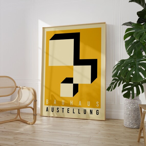 Yellow Geometric Bauhaus Print Museum Poster Architectural Print Vintage Poster Office Wall Decor