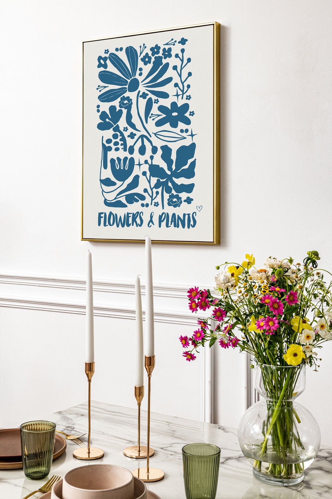 Navy Blue Flowers and Plants Vintage Botanical Illustration Poster - Image 3