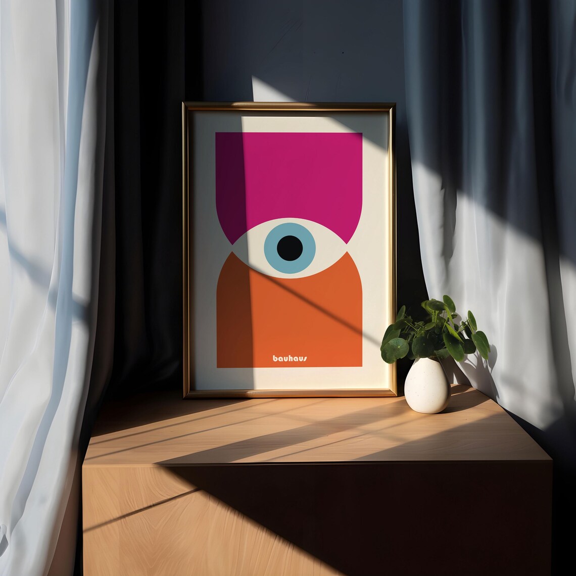 Bauhaus Hot Pink Orange Geometric Eye Abstract Modern Art Poster - Image 4