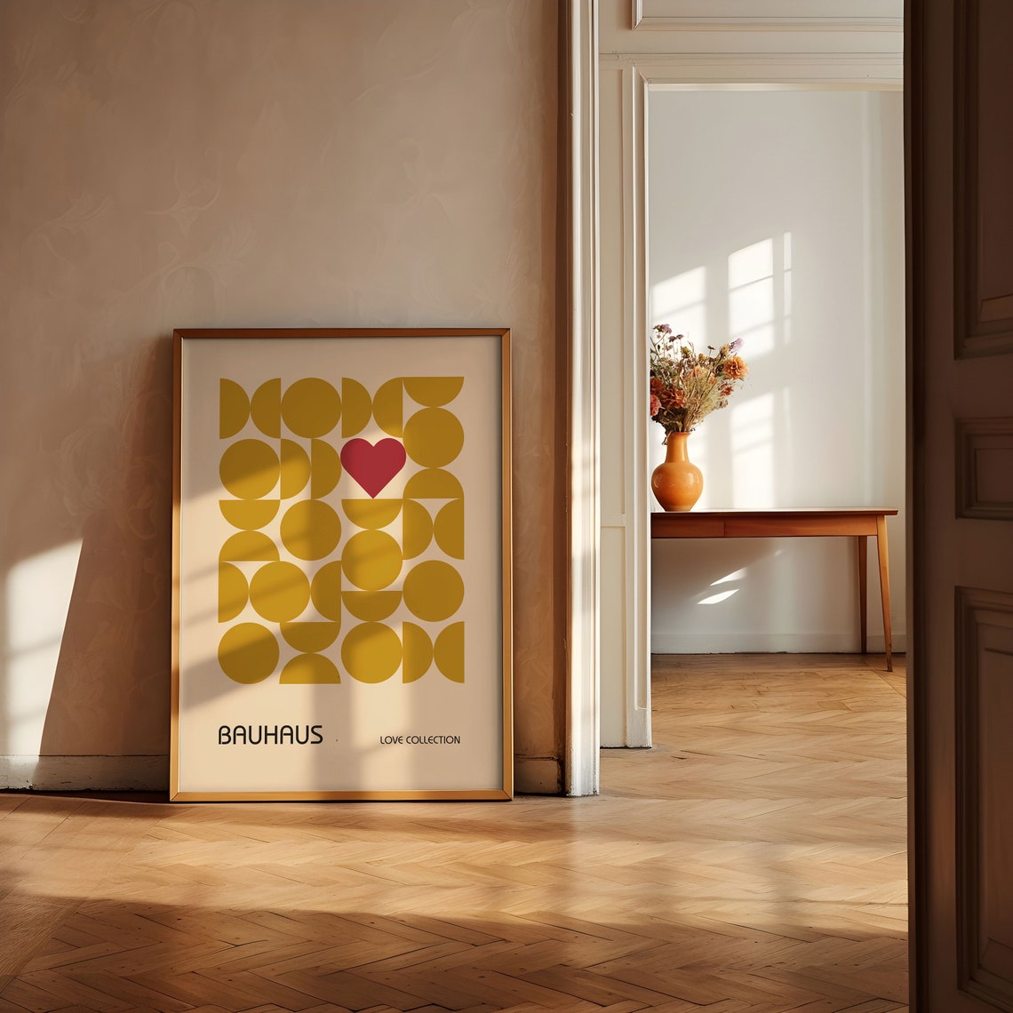 Ochre Yellow Geometric Circle Heart Bauhaus Love Collection Poster - Image 2