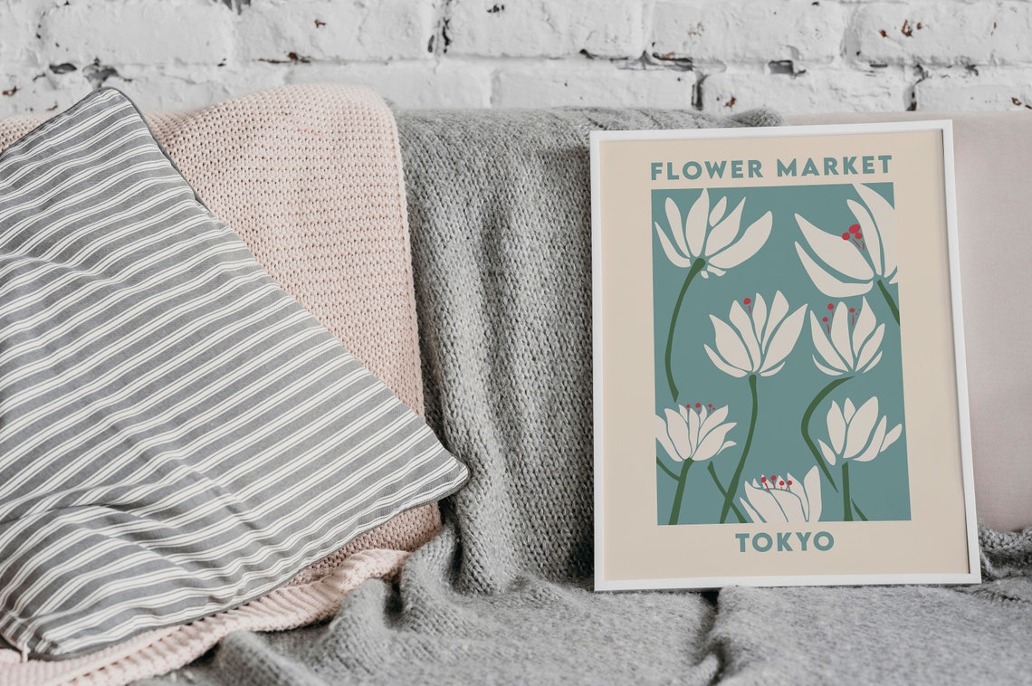 Tokyo Flower Market Poster White Lilies On Teal Modern Floral Art - Image 3