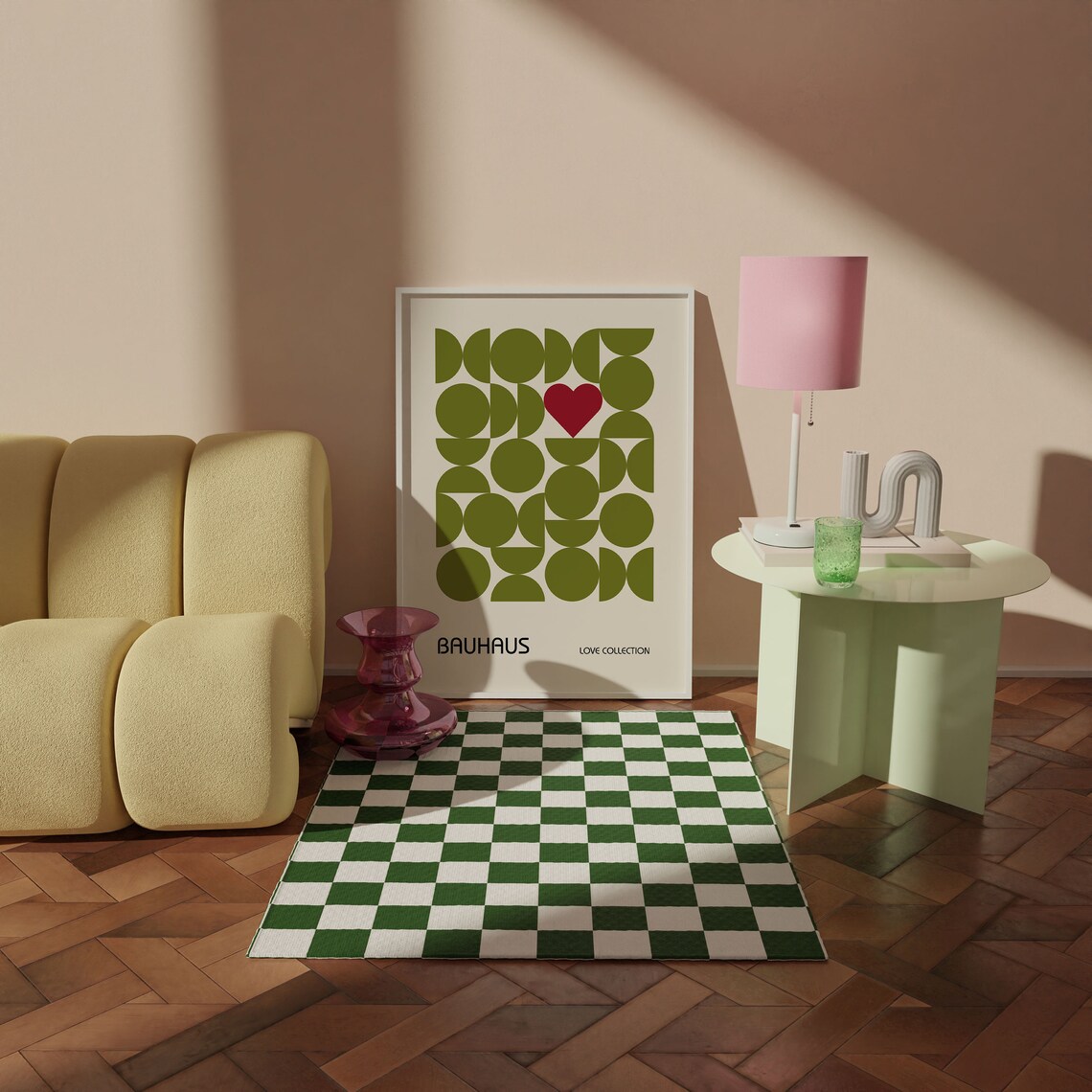 Olive Green Geometric Circle Heart Bauhaus Love Collection Poster - Image 4