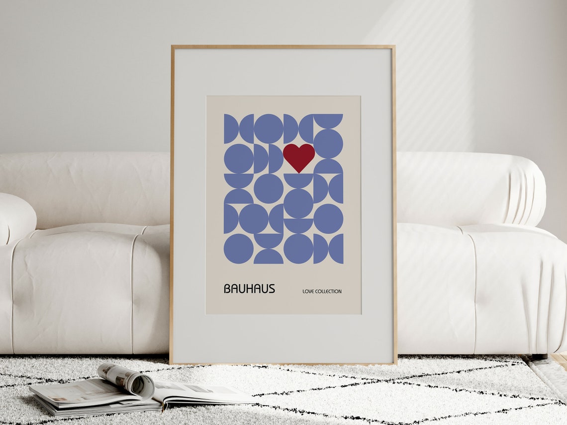 Lilac Blue Geometric Circle Heart Bauhaus Love Collection Poster - Image 3