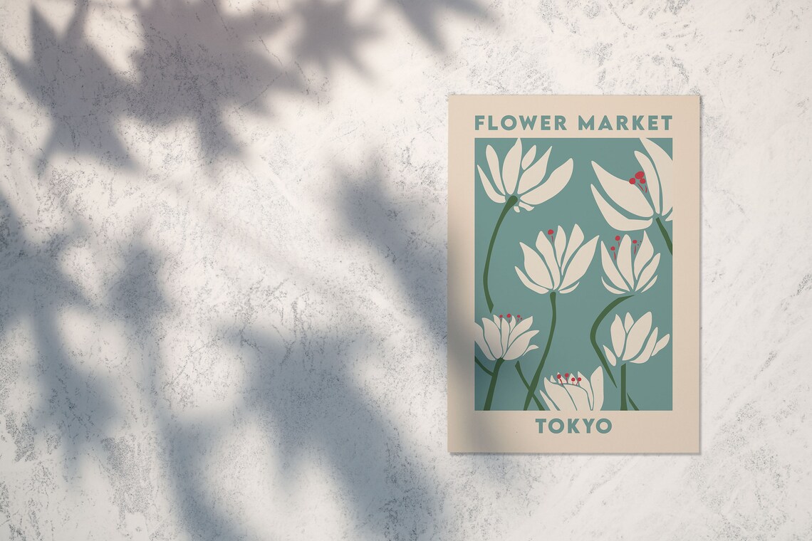 Tokyo Flower Market Poster White Lilies On Teal Modern Floral Art - Image 2