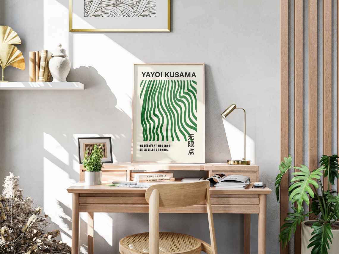 Yayoi Kusama Style Emerald Green Flowing Stripe Gallery Art Poster - Image 5