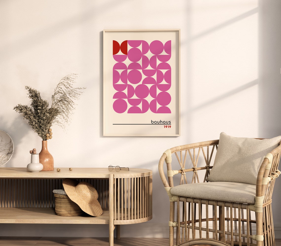 Bauhaus Pink Circle Grid with Red Accent 1919 Geometric Poster - Image 5