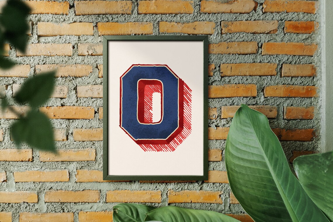 Letter O Navy Red Varsity Collegiate Alphabet Typography Sports Room Poster - Image 2
