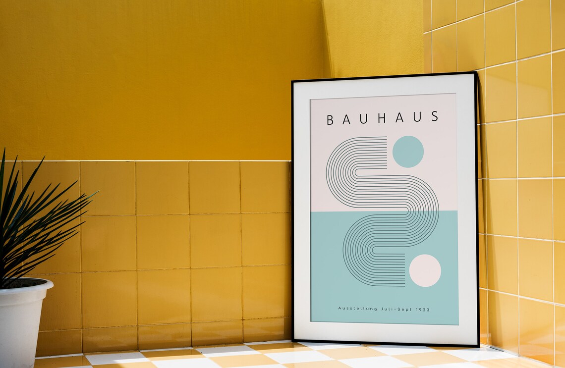Bauhaus 1923 Exhibition Geometric Abstract Baby Blue Mid Century Poster - Image 2