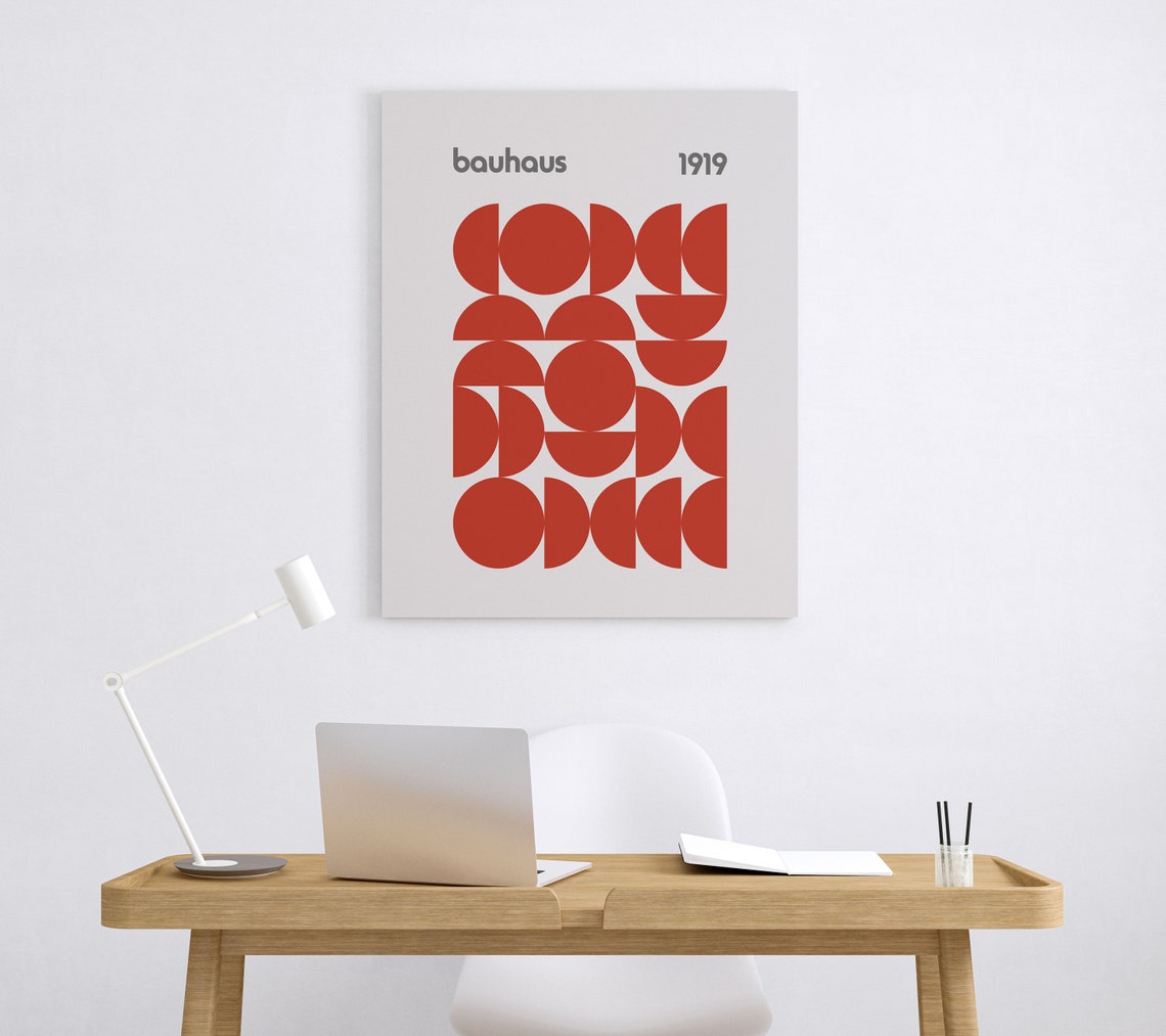 Bauhaus Bright Scarlet Circle Grid 1919 Minimalist Geometric Poster - Image 3