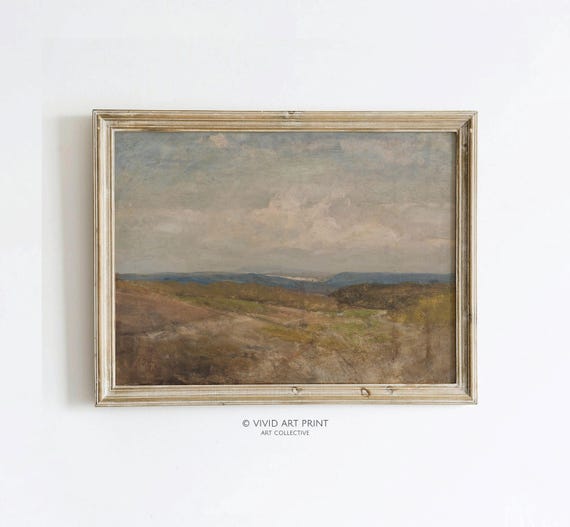 Neutral Rolling Hills Landscape, Vintage Rustic Art Print