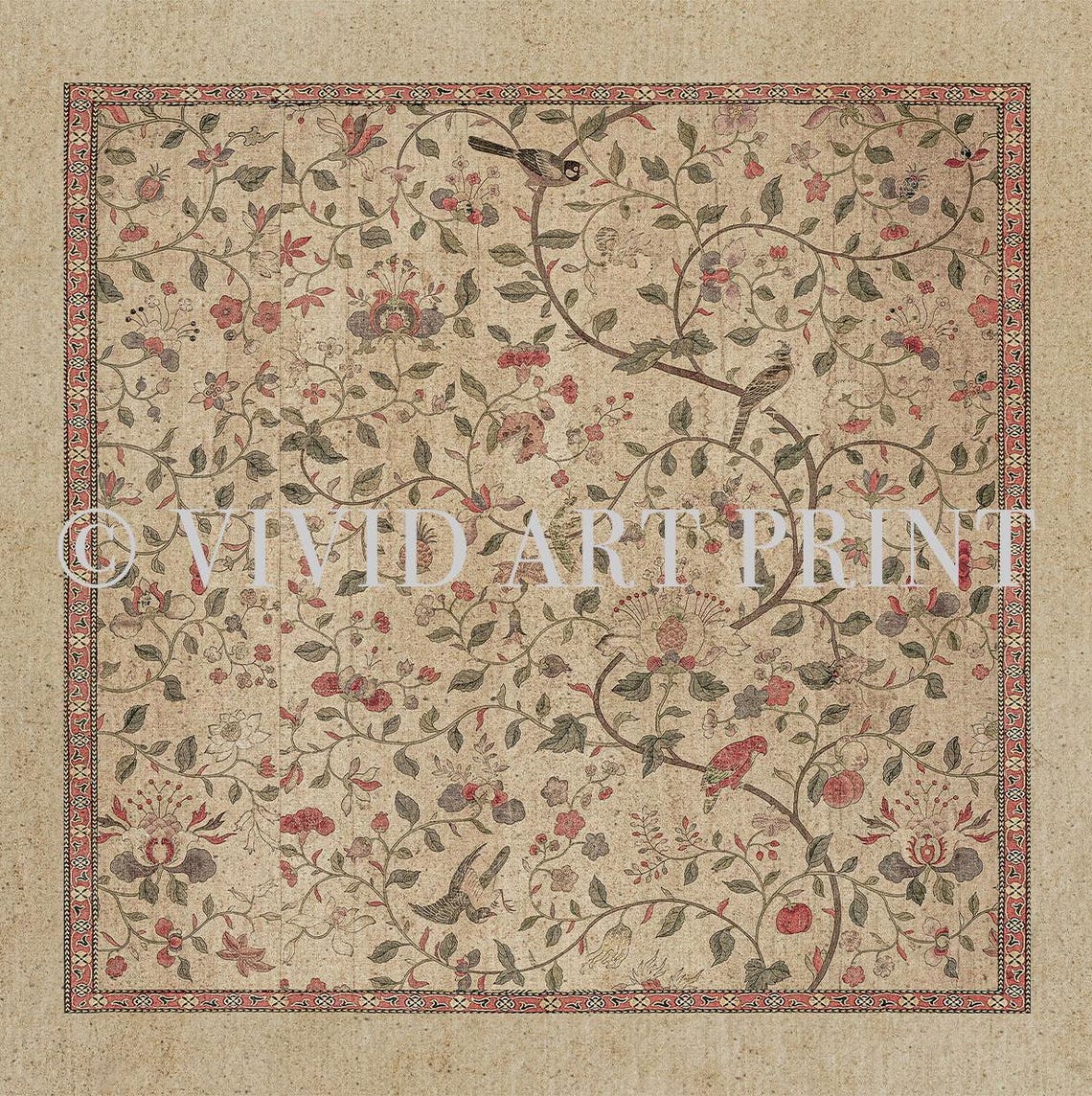 Floral And Bird Pattern - Vintage Tapestry - Image 4