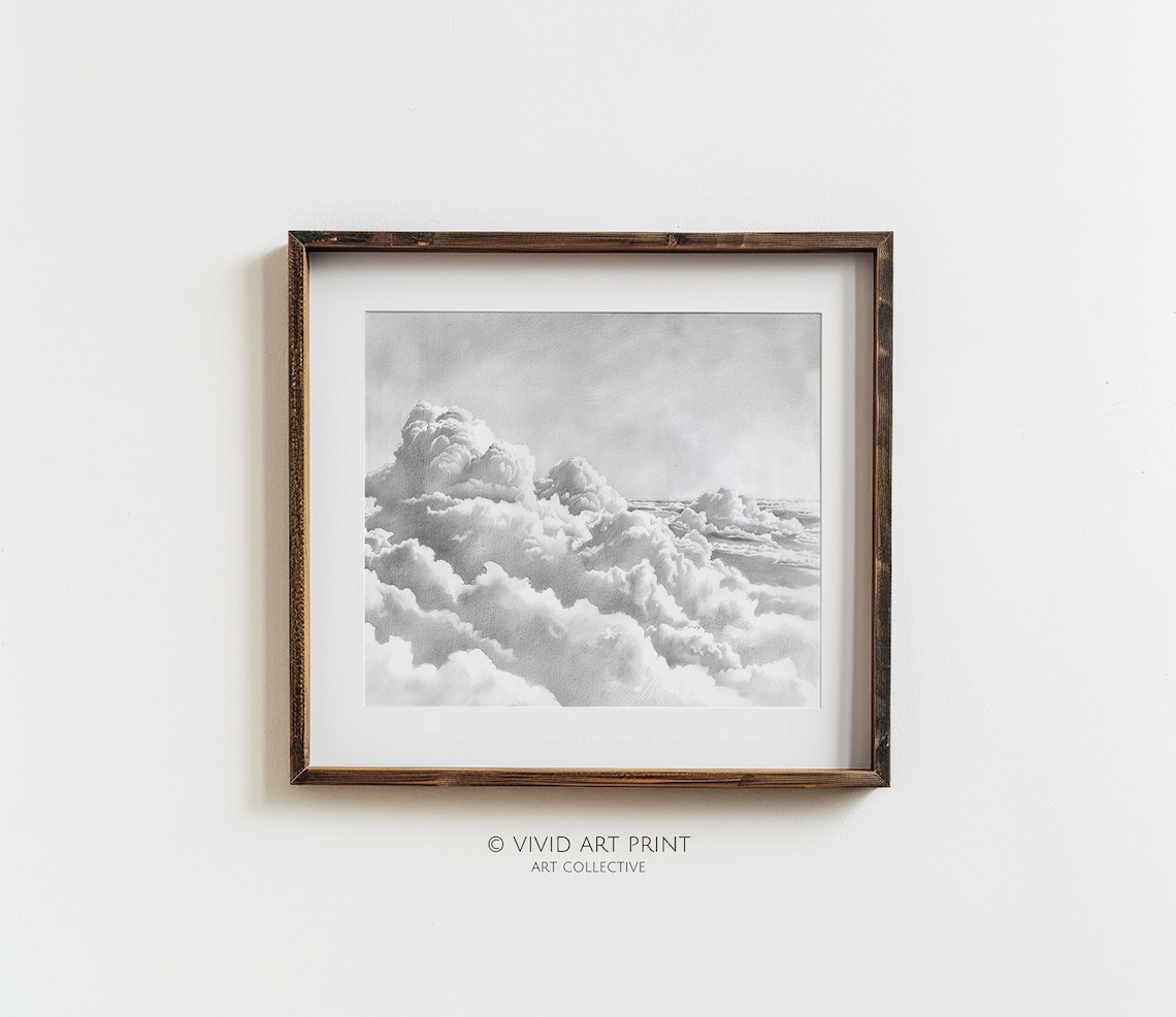 Pencil Sketch Wall Art Sea Of Clouds Instant Home Decor Vivid Art Print C 352