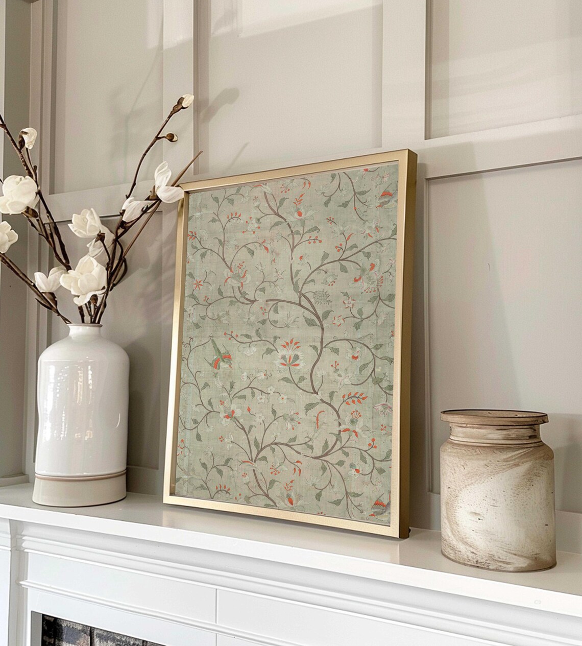 Vintage Floral Bird Pattern, Classic Botanical Textile - Image 2