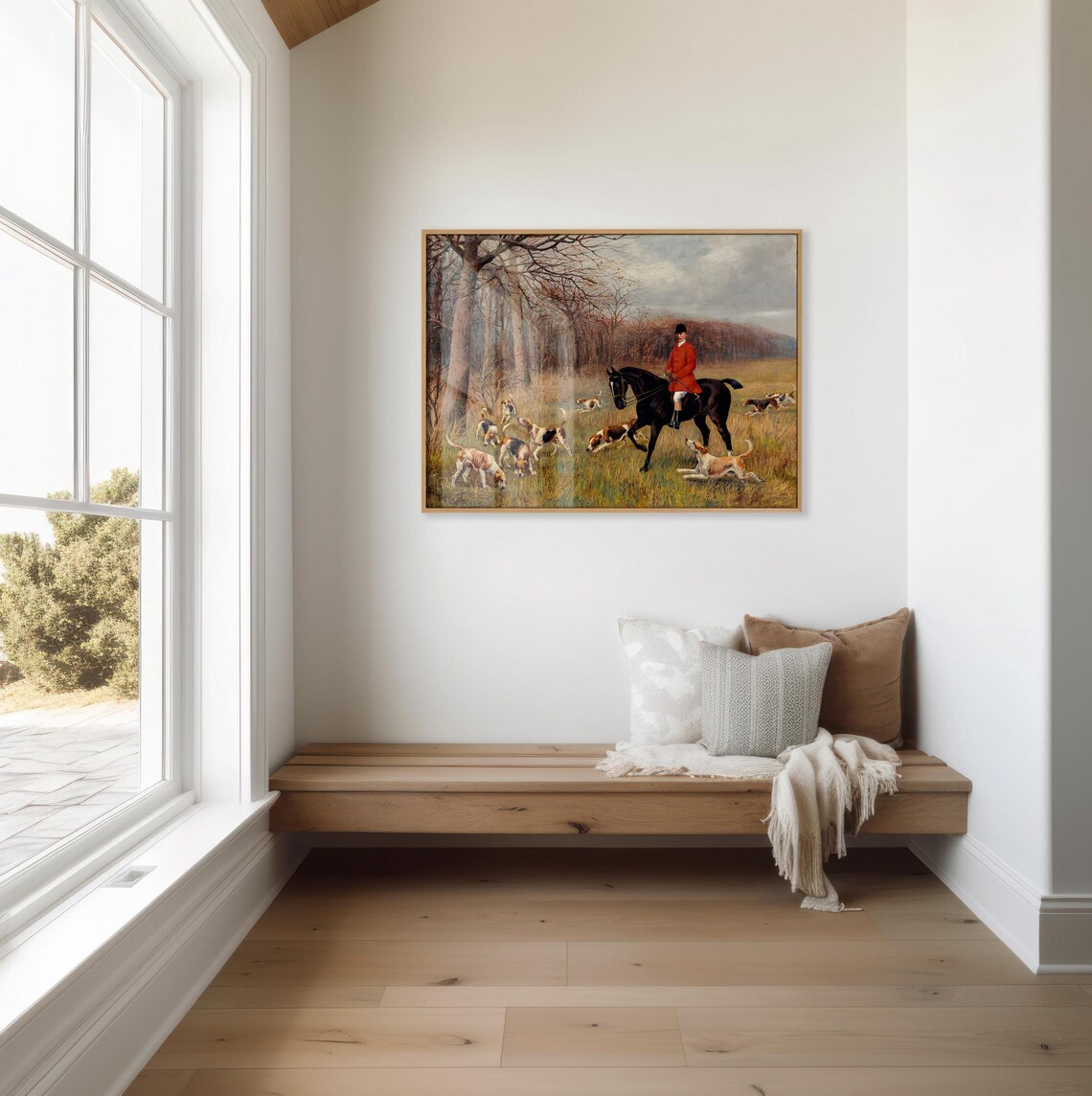 Red Coat Fox Hunter on Horseback with Hounds Vintage Equestrian Poster - Image 3