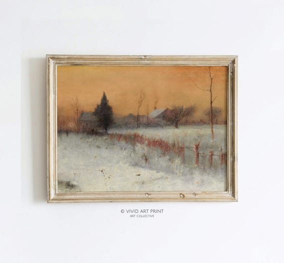 Winter Landscape Rustic Moody Cottage Core Painting