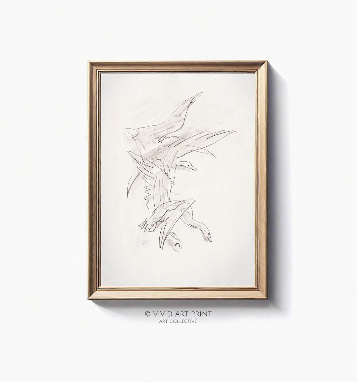 Antique Minimalist Bird Sketch, Birds Home Decor