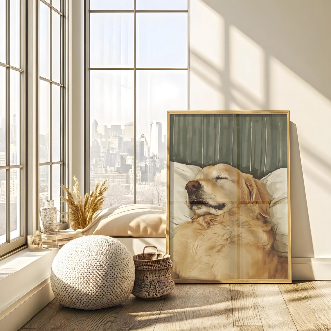 Sleeping Golden Retriever Close-Up on White Bedding Portrait Poster - Image 3