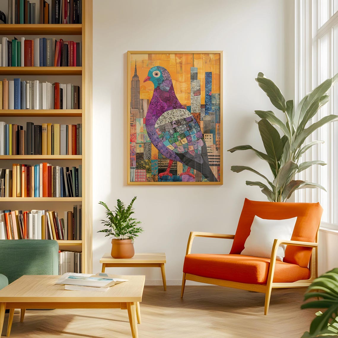 Patchwork Collage Pigeon Over New York City Skyline Art Poster - Image 3