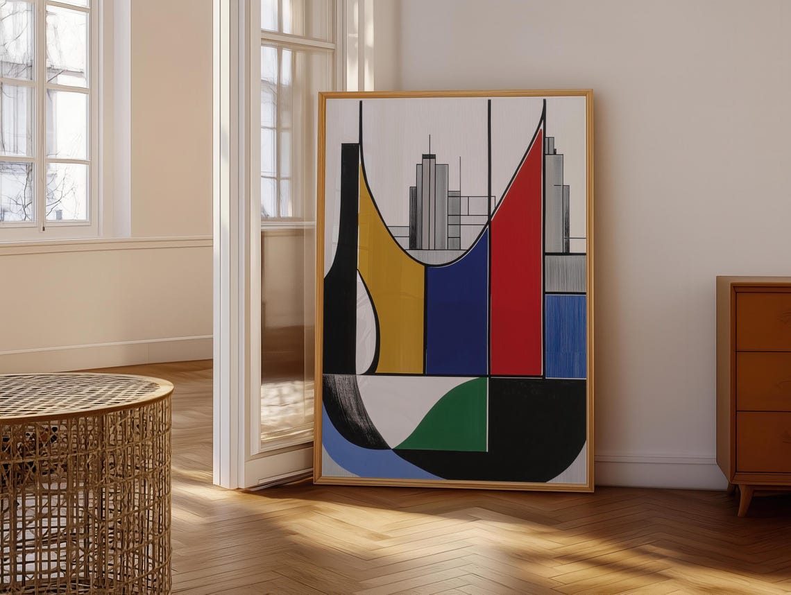 Bold Art Deco Geometric Cityscape Abstract in Vibrant Colors Poster - Image 7