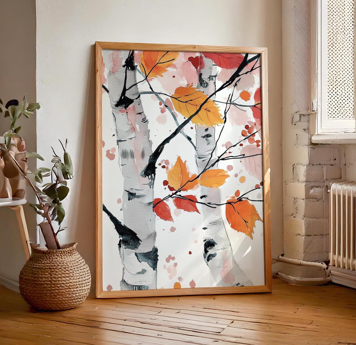 Birch Tree Painting Nature Inspired Wall Art Print Japandi Style White Birch Tree Art Dopamine Decor Bedroom Living Dining Room