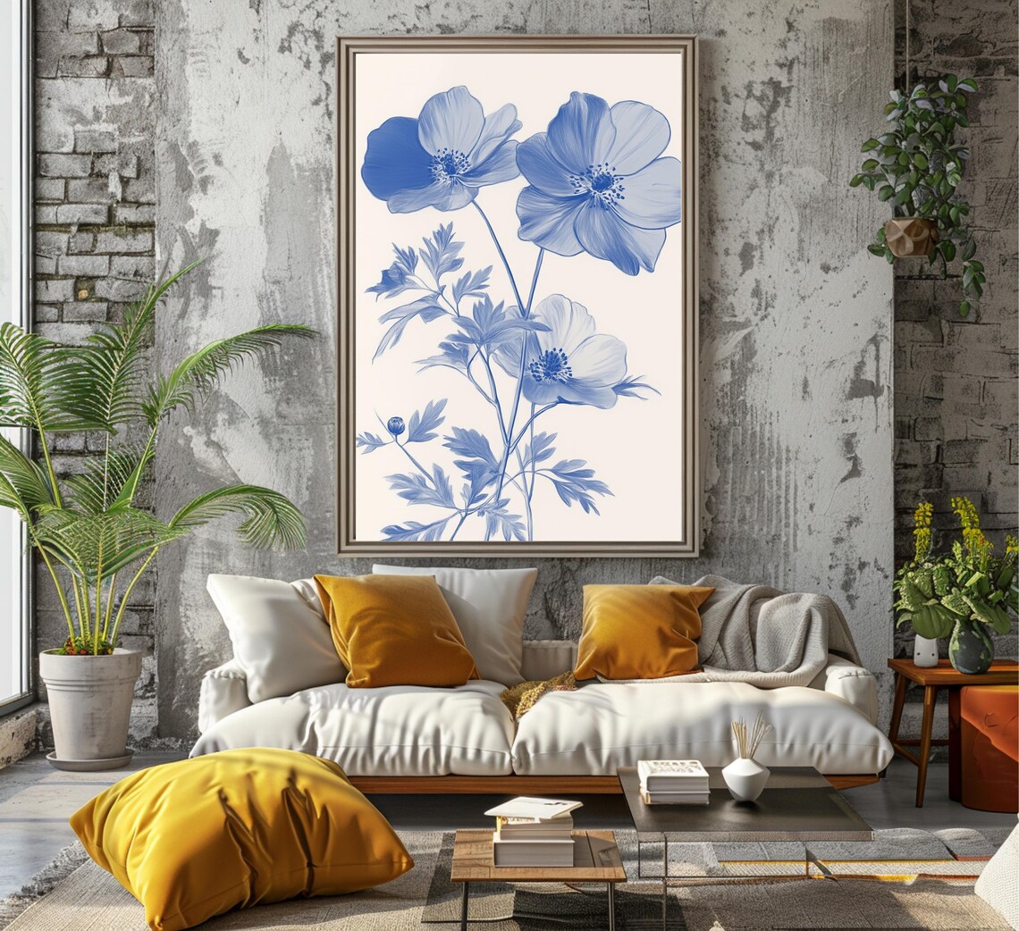 Blue Watercolor Poppy Blooms Delicate Floral Study Art Poster - Image 7