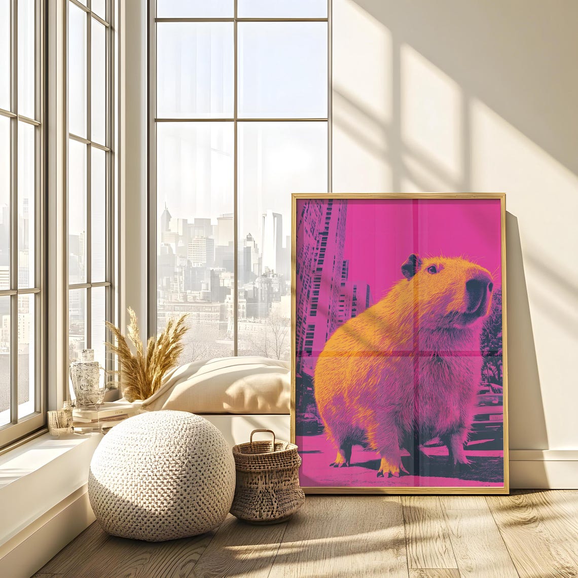 Magenta Orange Capybara Close-Up City Background Pop Art Poster - Image 4