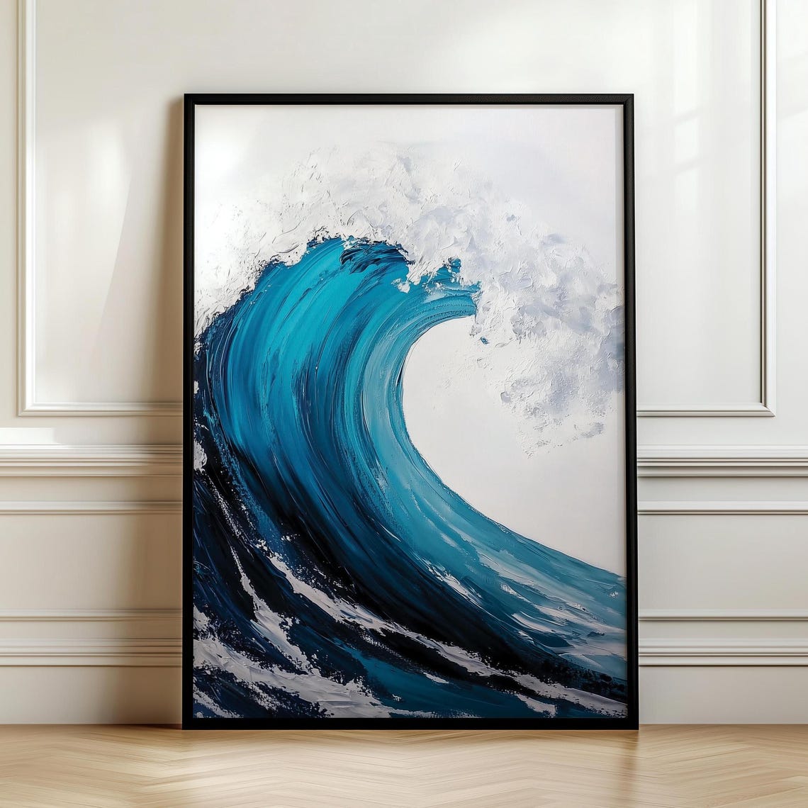 Abstract Blue Ocean Wave Crashing Foam White Painting Poster