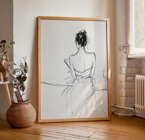 Minimalist Abstract Female Figure Sketch Wall Art Modern Scandinavian Neutral Beige Print Sophisticated Art