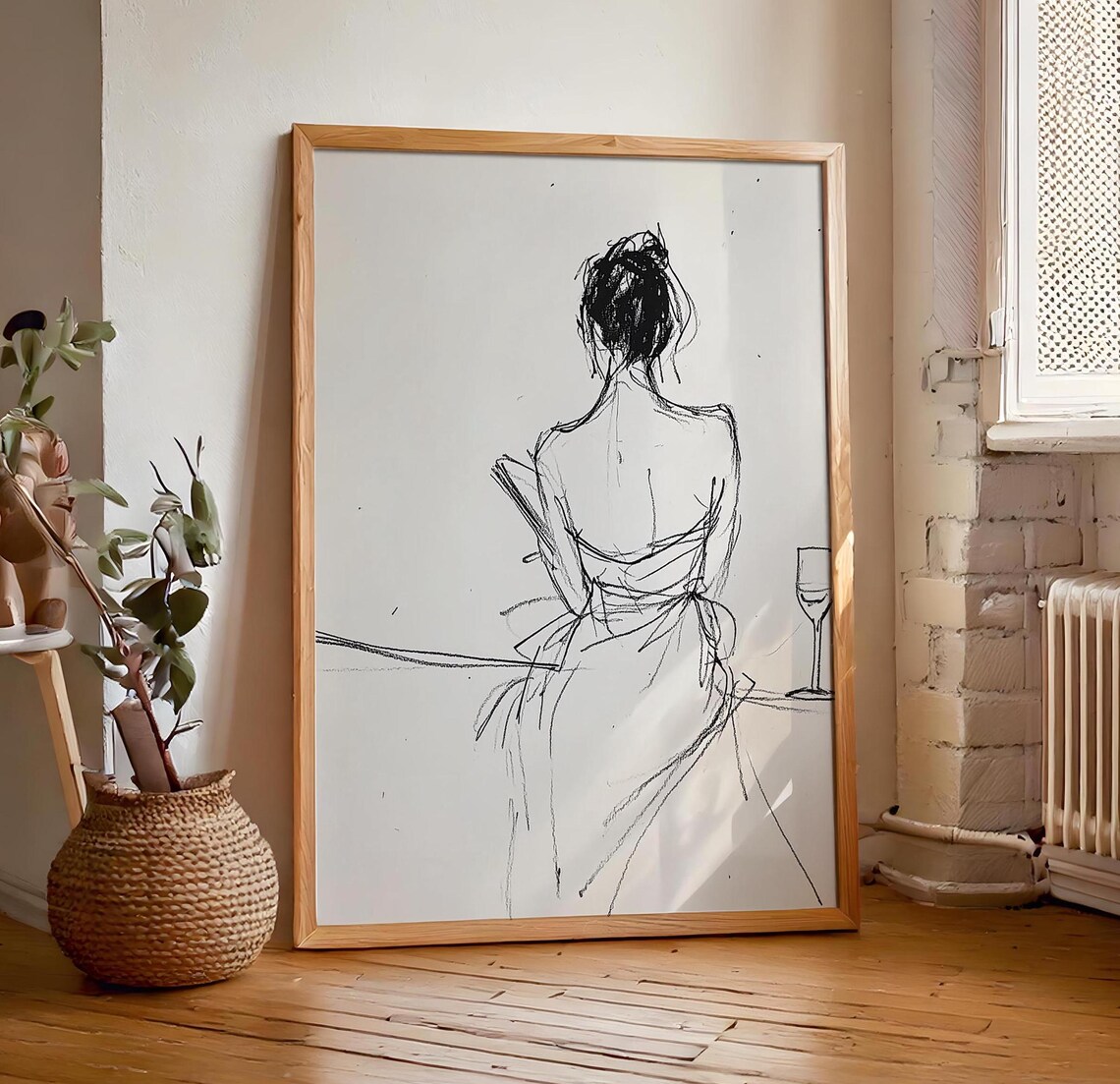 Minimalist Abstract Female Figure Sketch Wall Art Modern Scandinavian Neutral Beige Print Sophisticated Art
