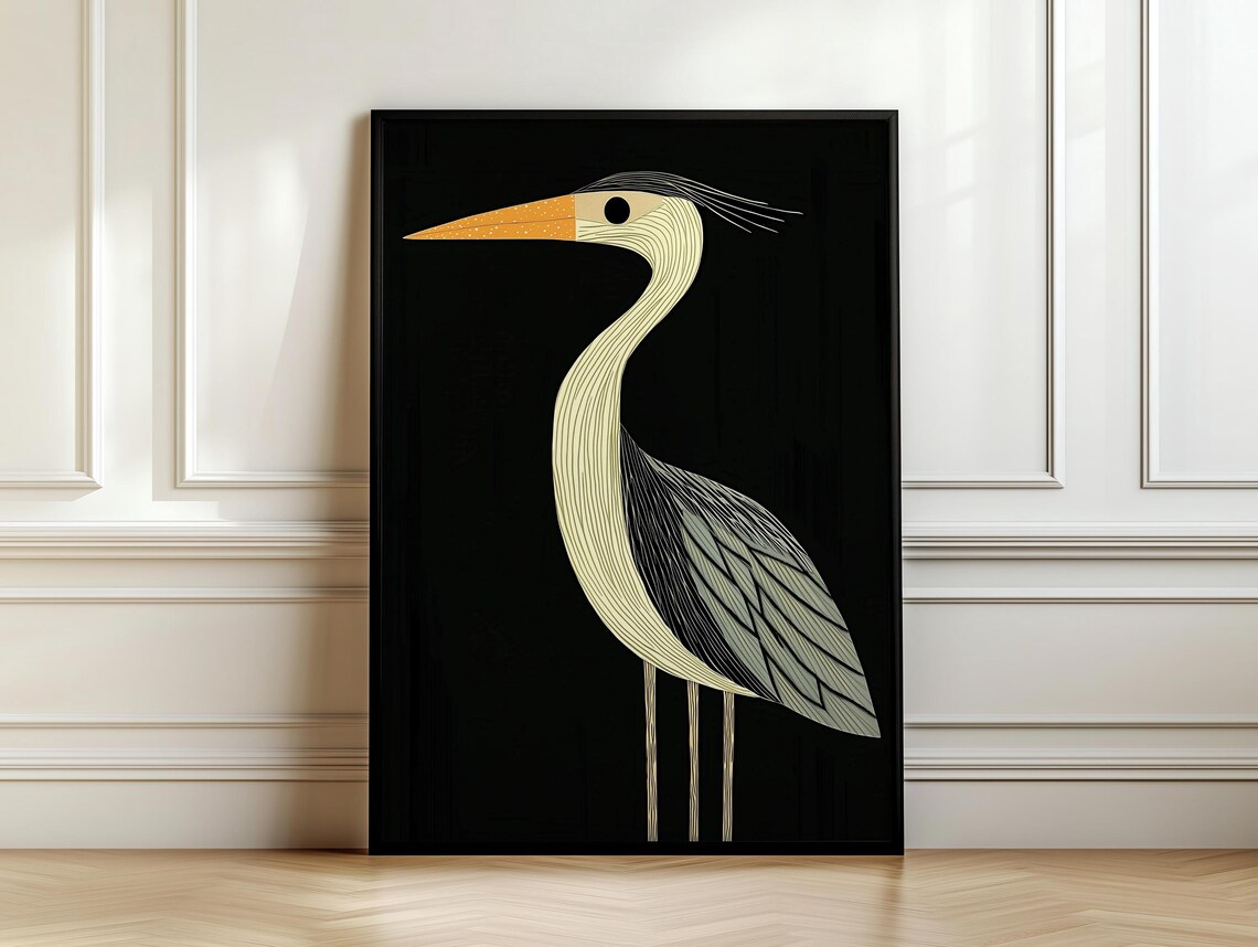 Retro Vintage Heron Art Deco Wall Art Print, Bird Decor - Image 7