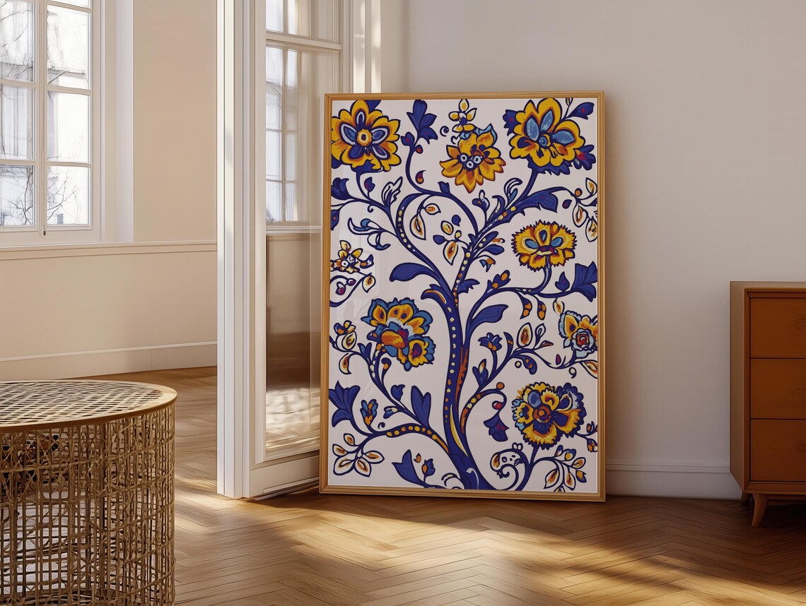 Cobalt Blue Yellow Ukrainian Folk Tree Of Life Floral Poster - Image 6