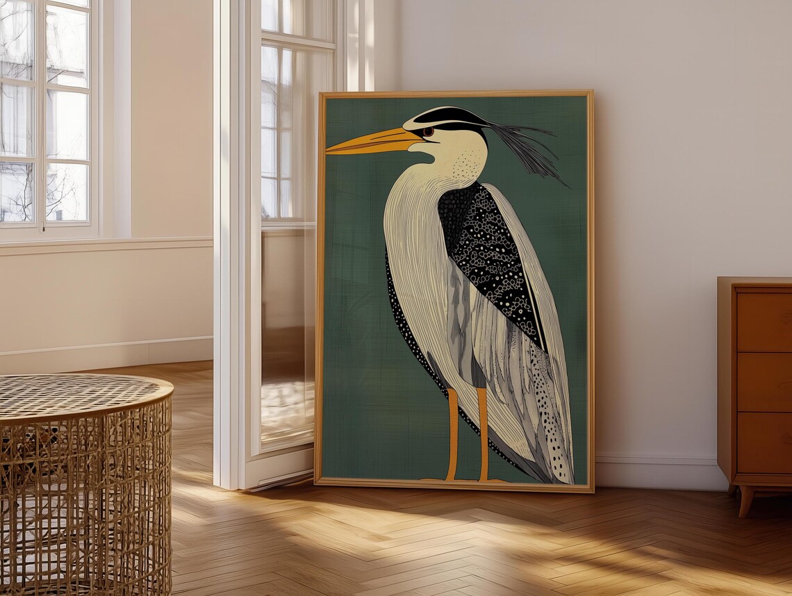 Emerald Green Heron Bust Portrait Art Deco Style Bird Poster - Image 6