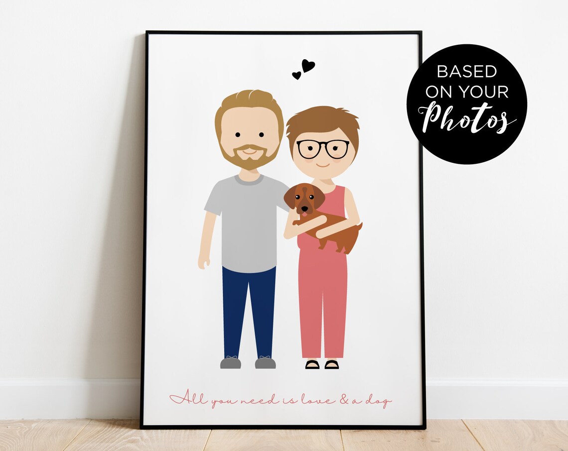 Personalized Pregnant Couple in Front of House Custom Portrait Poster - Image 4