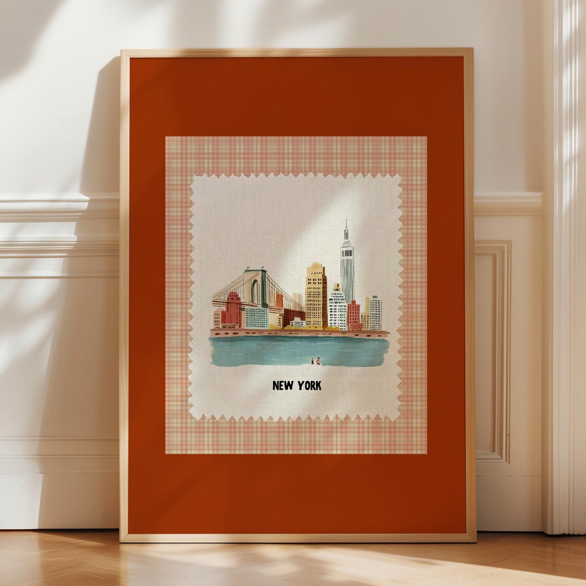 New York Skyline Postage Stamp Style Illustration City Poster