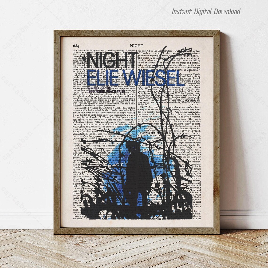 Elie Wiesel Night Nobel Prize Book Art With Night Forest Silhouette Poster