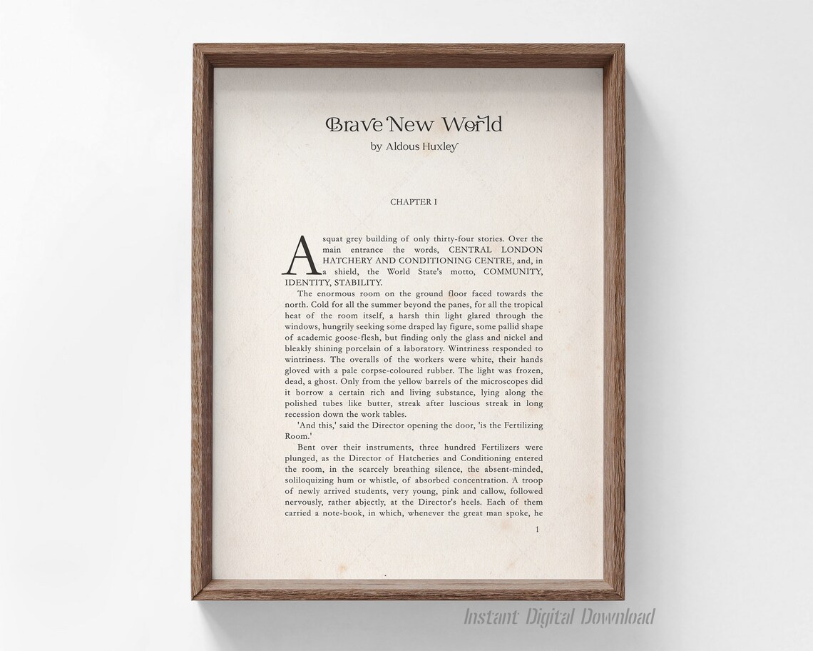 Aldous Huxley Brave New World Chapter One First Page Vintage Poster