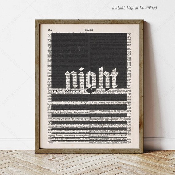 Elie Wiesel Night Encyclopedia Dictionary Page Bold Typography Wall Art Poster