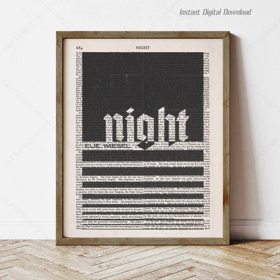 Elie Wiesel Night Encyclopedia Dictionary Page Bold Typography Wall Art Poster
