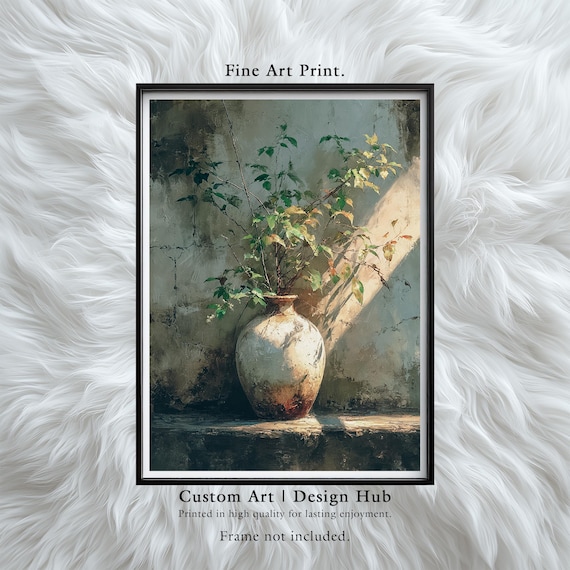Botanical Still Life Print Rustic Clay Vase Wabi Sabi Wall Art