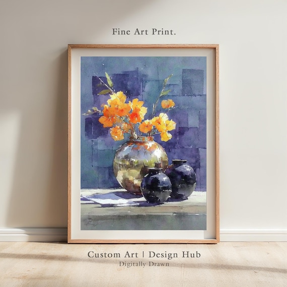 Orange Blossom Glass Vase Watercolor Still Life Floral Poster