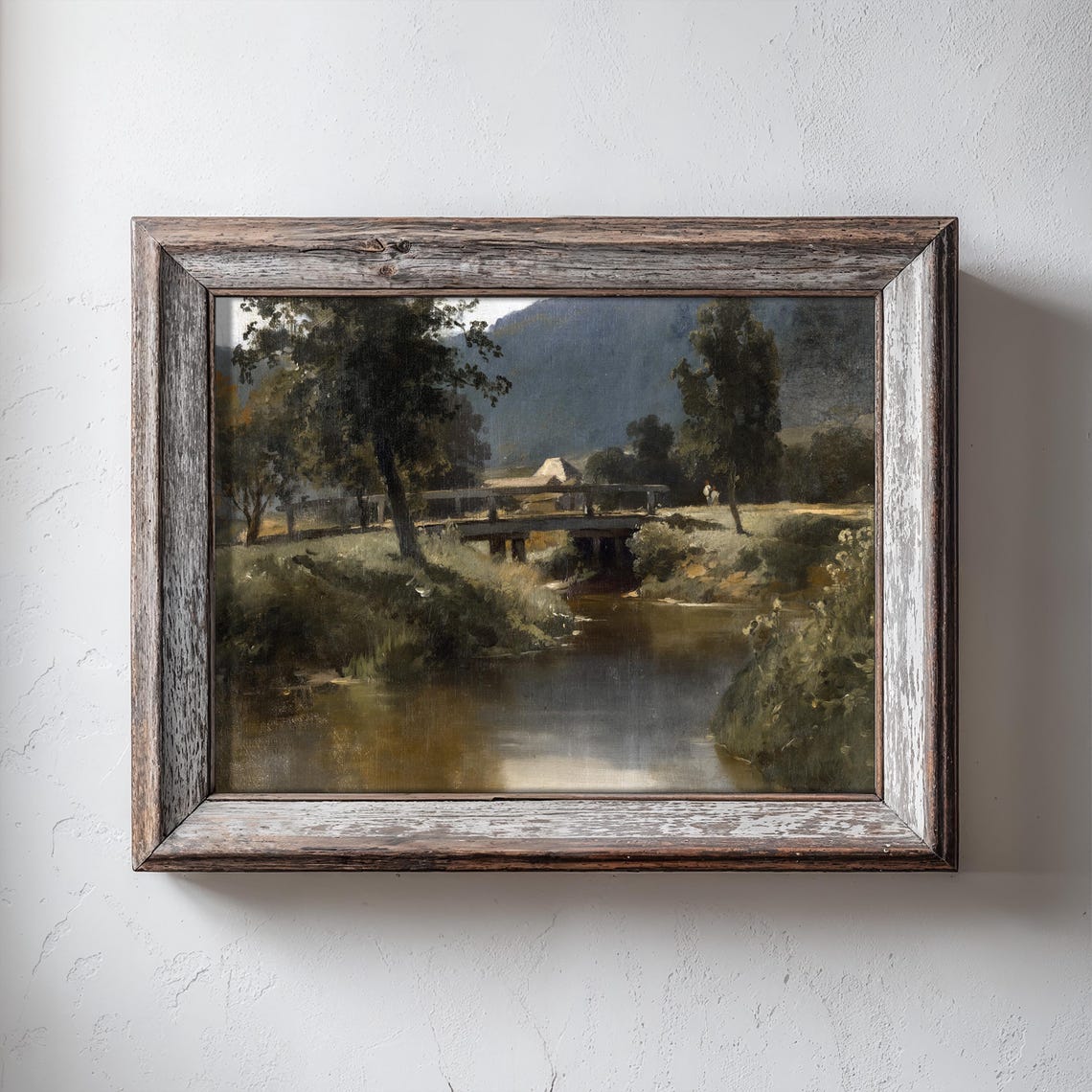 Rustic River Bridge Landscape Art Print
