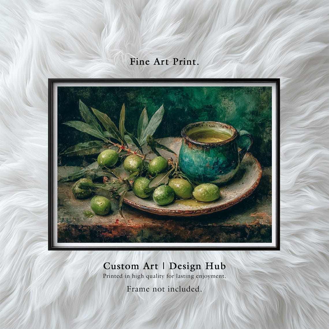 Green Olives Ceramic Cup Vintage Still Life Kitchen Art Poster