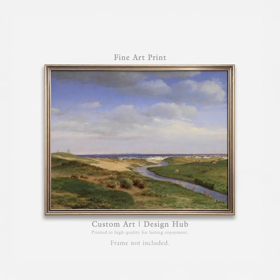 Coastal River and Dunes Landscape Painting Poster Vintage Style Art