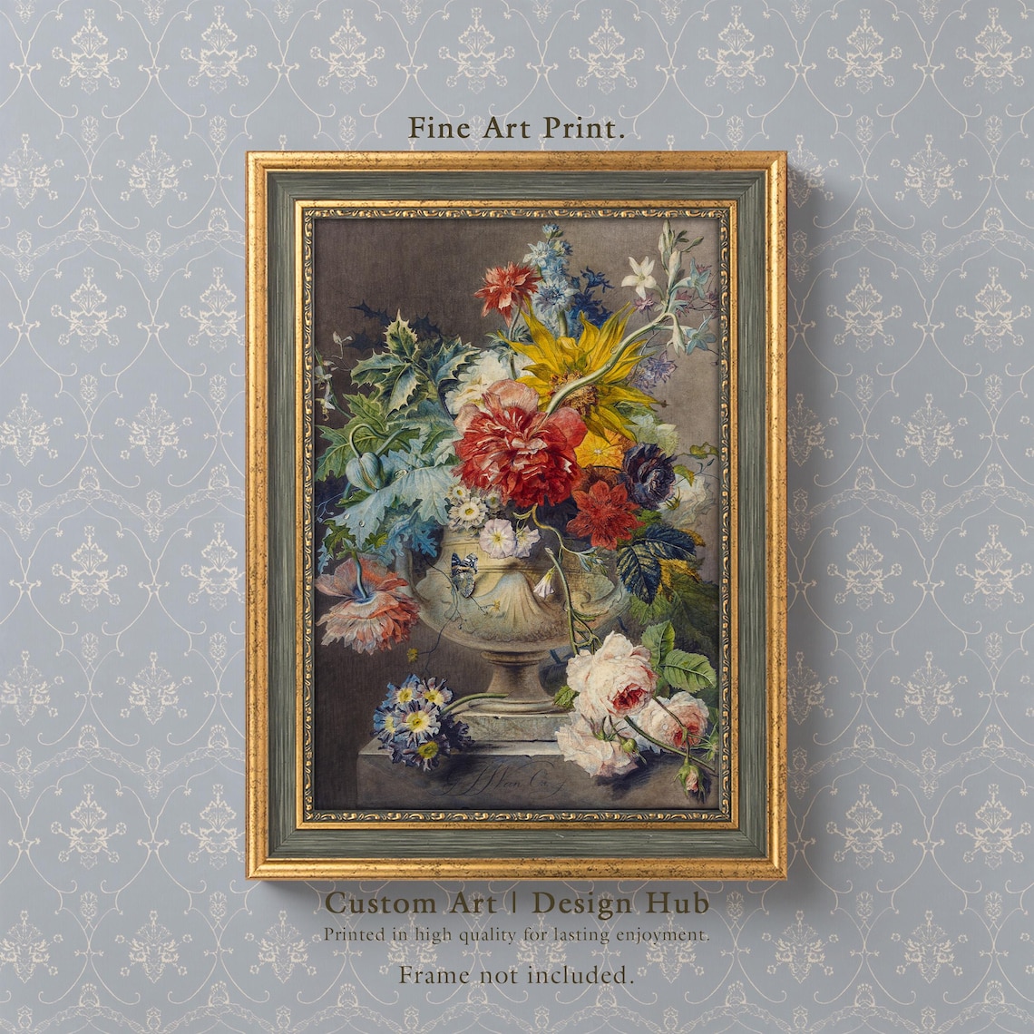 Vintage Floral Still Life Urn Painting Classic Flower Bouquet Elegant Poster
