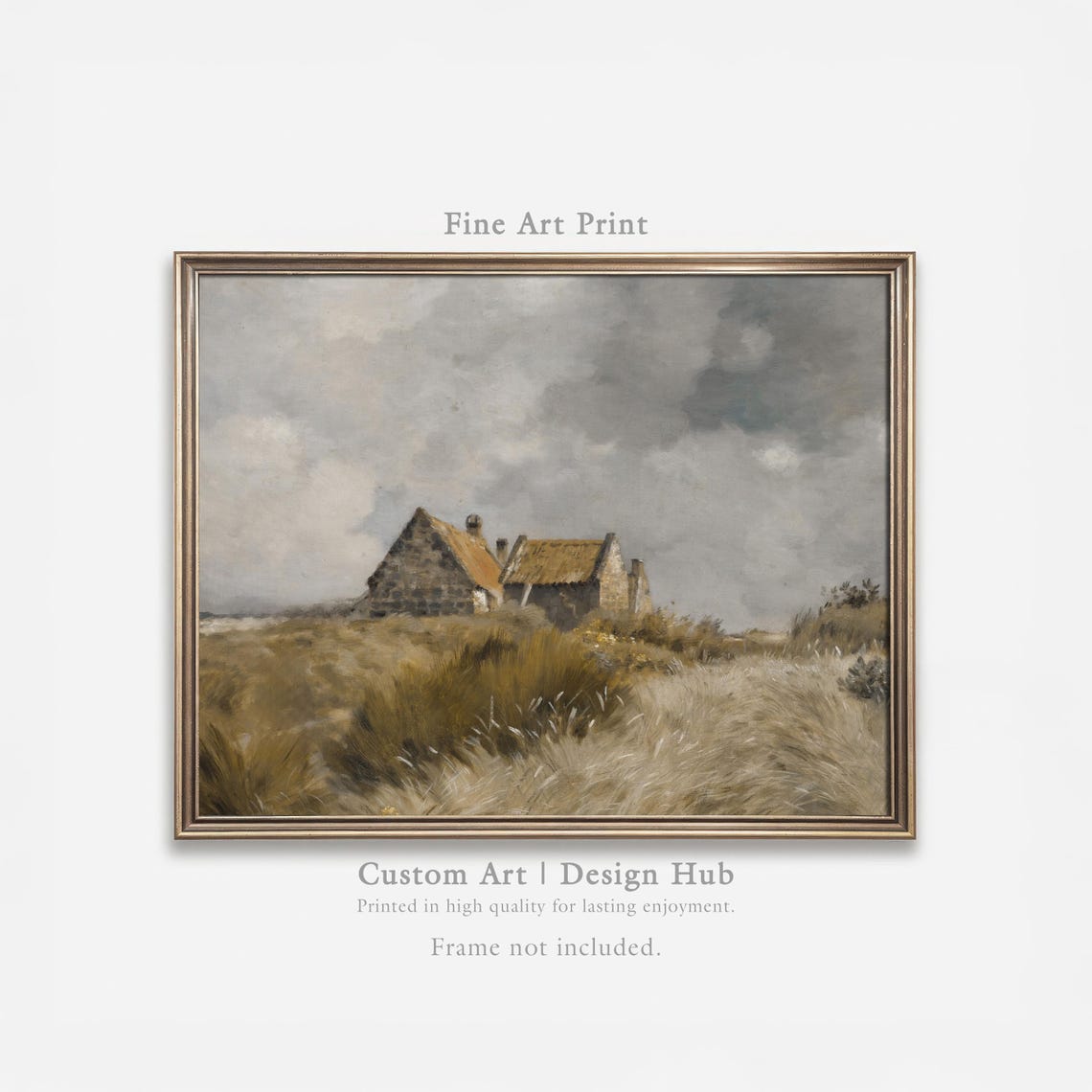 Stormy Coastal Stone Cottage Vintage Landscape Painting Poster Art